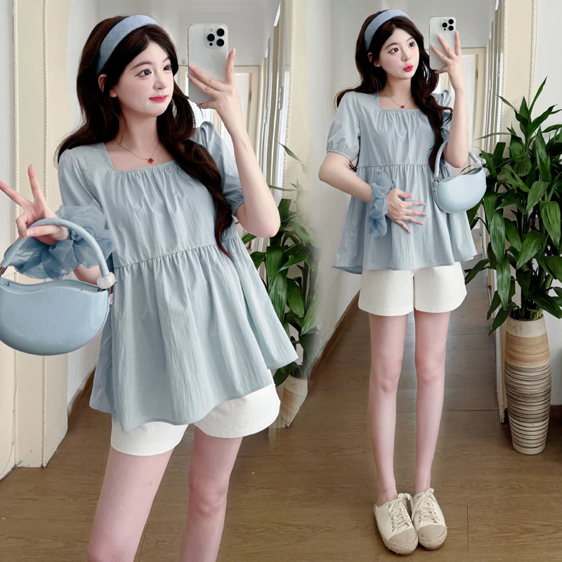 【晴晴】孕妇上衣2025夏季新款时尚宽松百搭洋气方领娃娃衫孕妇夏装