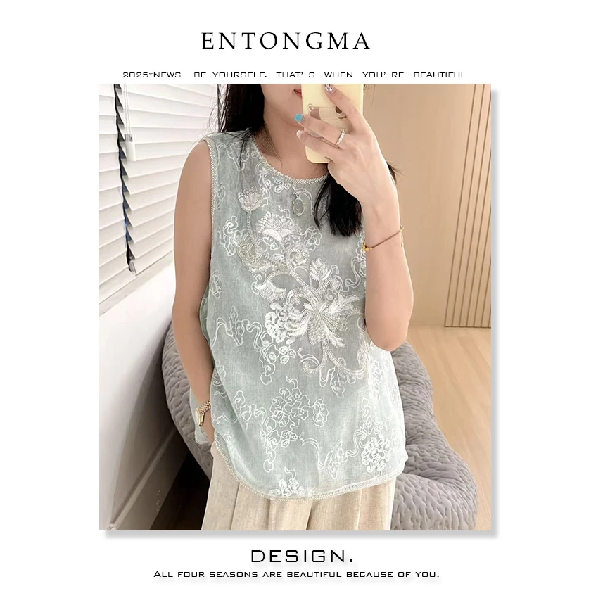 ENMA国风设计师薄款时尚无成人夏季短袖刺绣