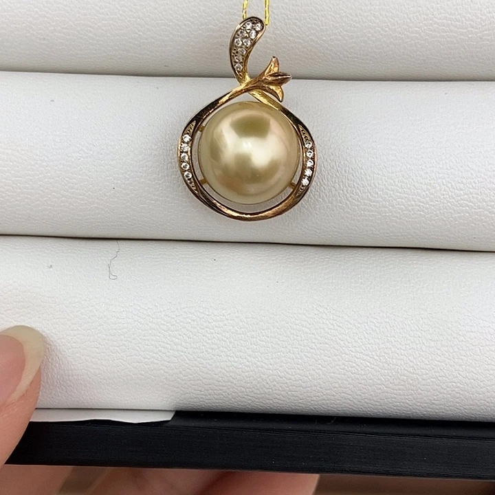 银S925镶嵌颈饰海水珍珠金珠12-13mm24号