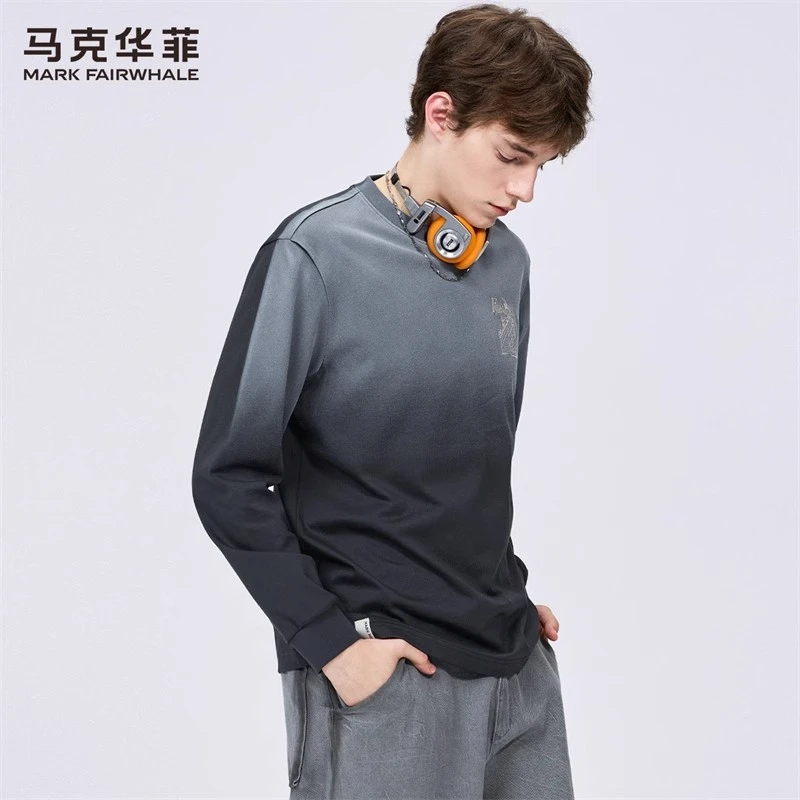 【扎染做旧】马克华菲纯棉圆领长袖T恤男2025秋季新款休闲上衣潮