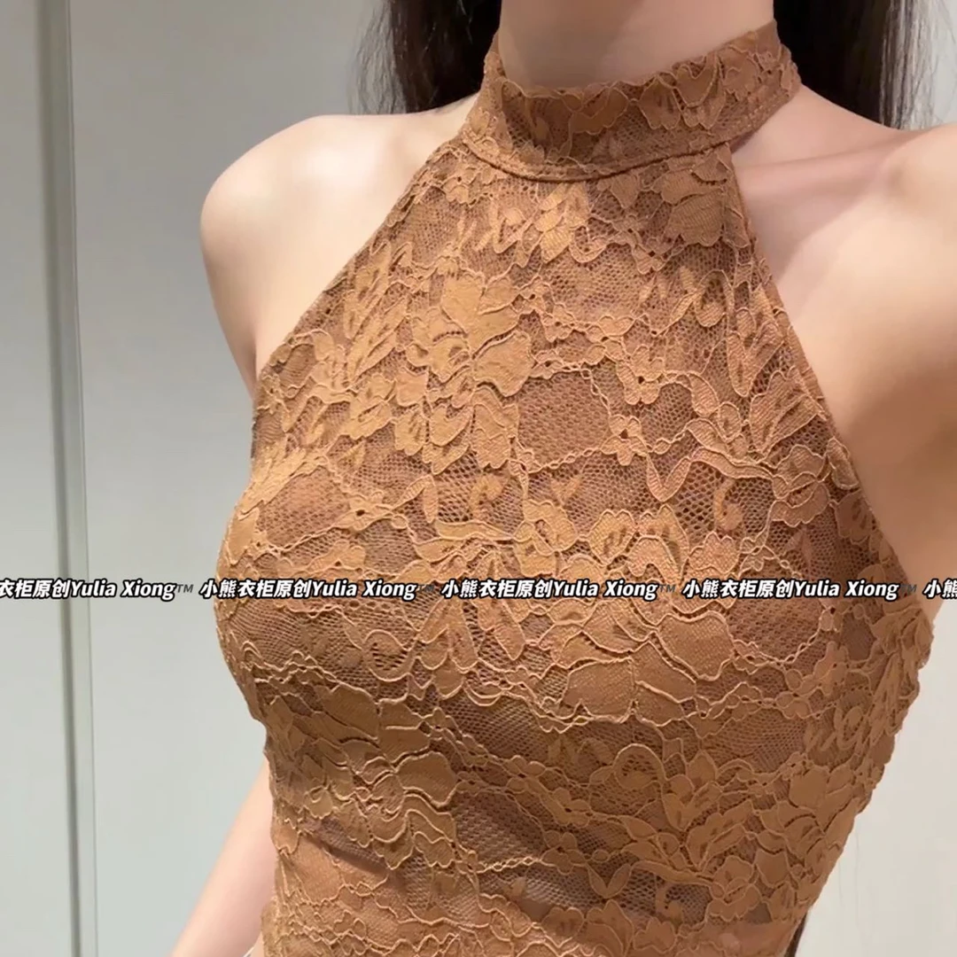 【带胸垫】立领无袖蕾丝吊带背心修身显瘦气质别致女士性感上衣2538