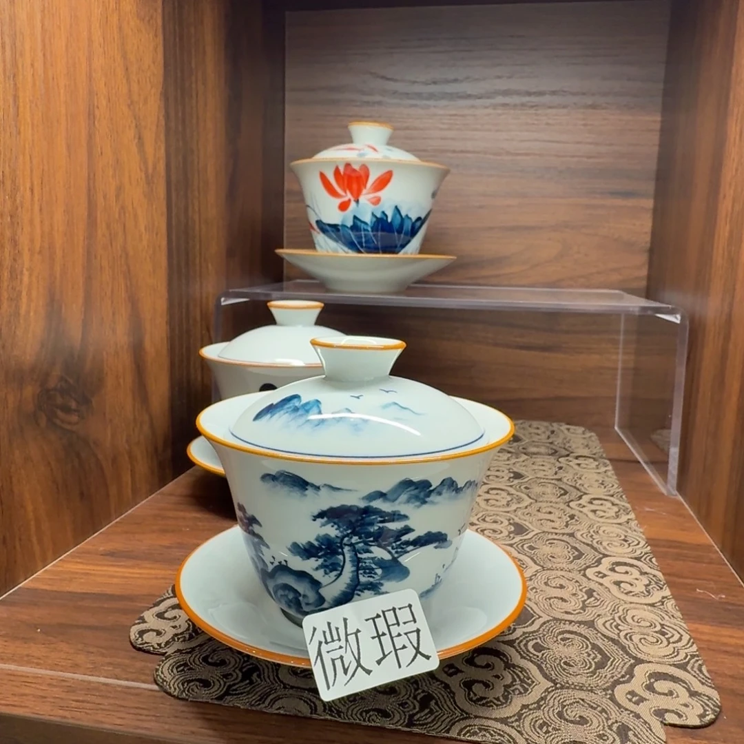 釉下手绘茶具微瑕