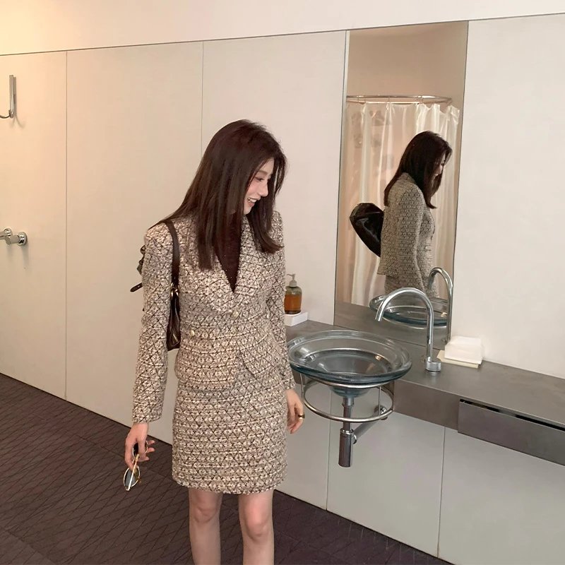 【ALONE SAVOR】龍喜儿三钱暖秋 早秋粗花呢外套半裙套装J147