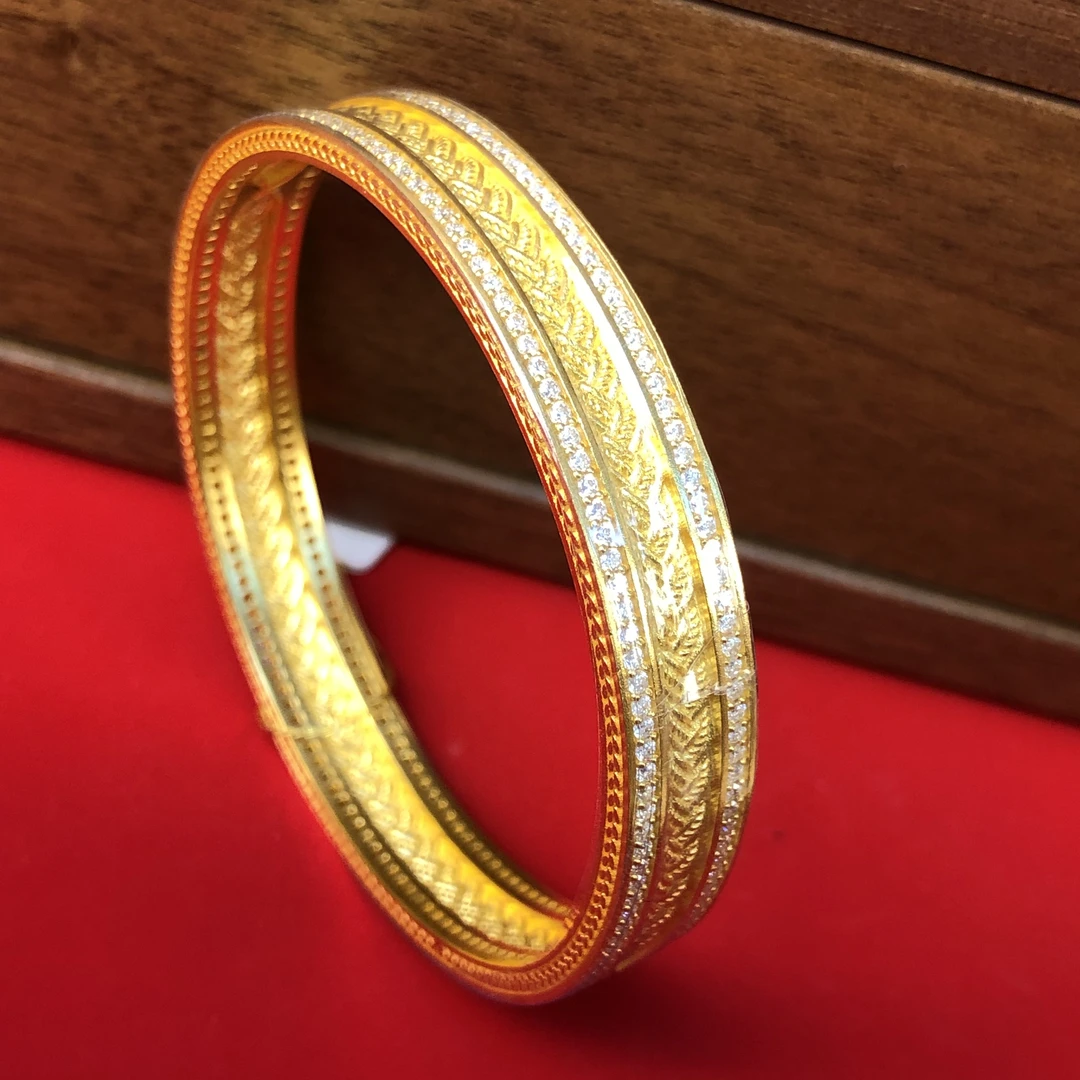 黄金999足金镶嵌点钻麦穗编织花丝手镯