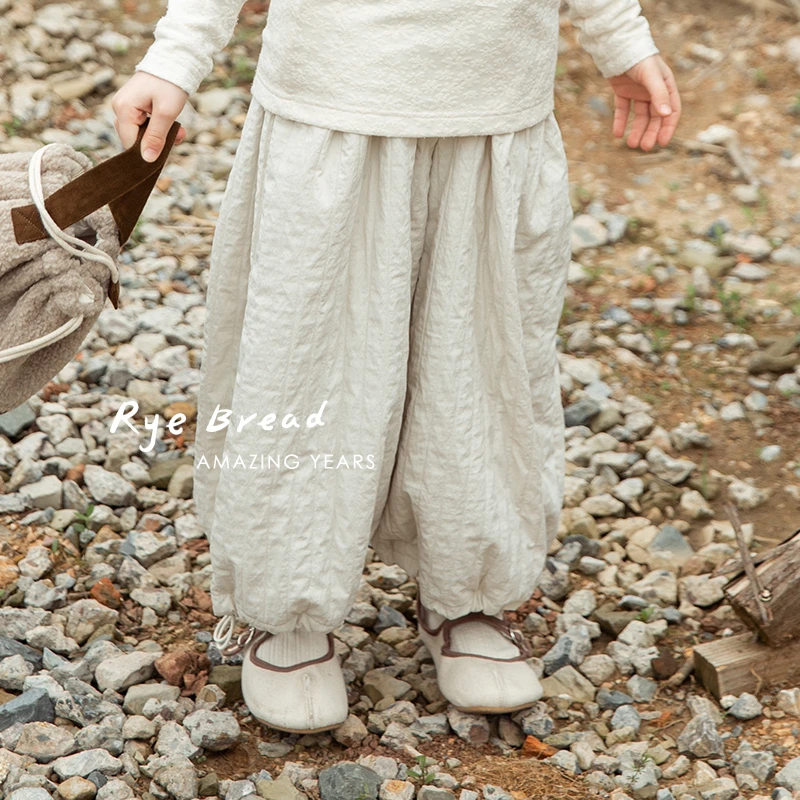 ryebread/黑面包童装 韩系竖条纹女中大童宽松加绒休闲裤4春秋