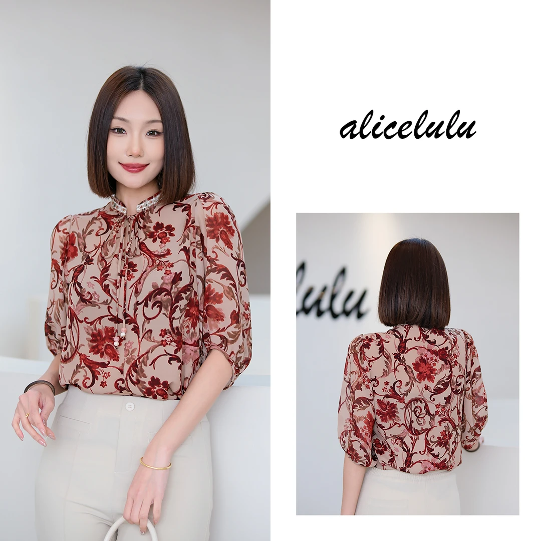 1  ALICE “典雅韵味”衬衫 时尚绑带 优雅印花 S2142091Q