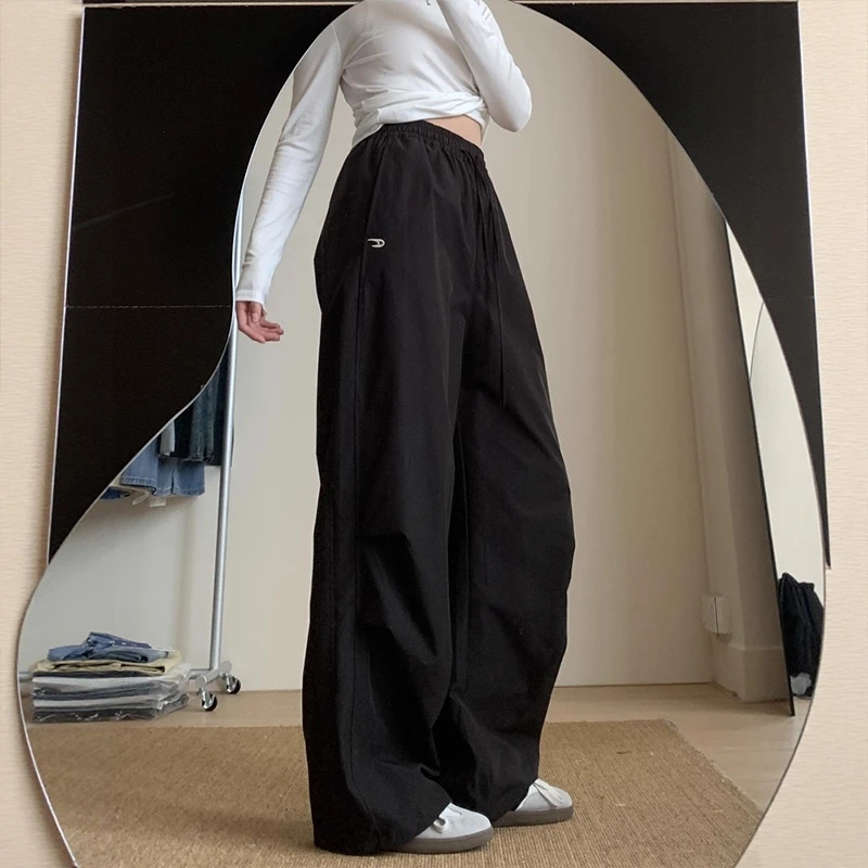 美式速干休闲工装裤子女秋季慵懒风伞兵裤大码胖mm显瘦运动阔腿裤