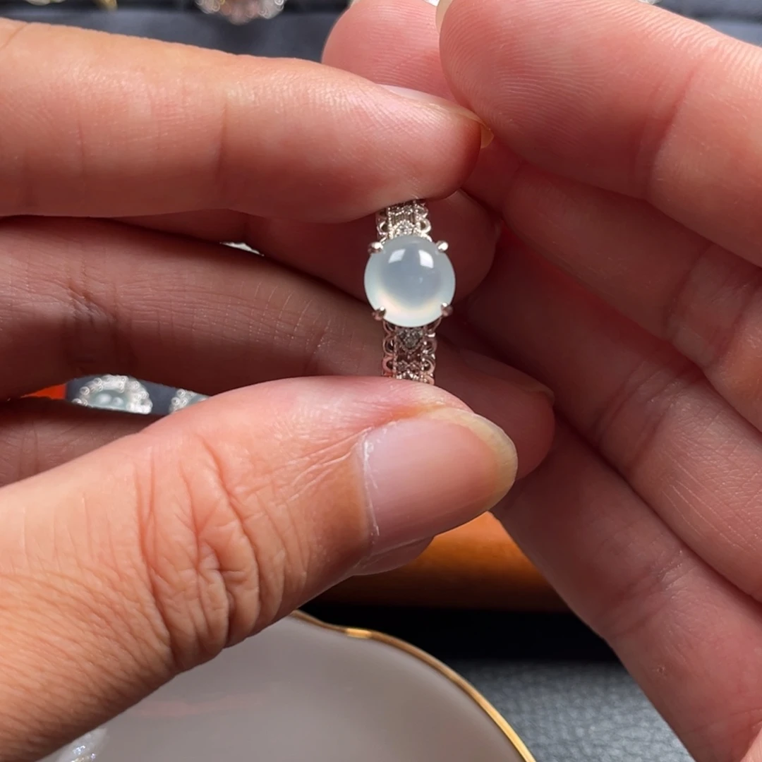 翡翠银S925镶嵌戒指缅甸翡翠A货