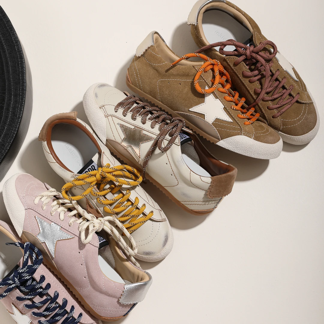 时尚复古小众舒适真皮星星做旧脏脏鞋女厚底百搭休闲板鞋小白鞋