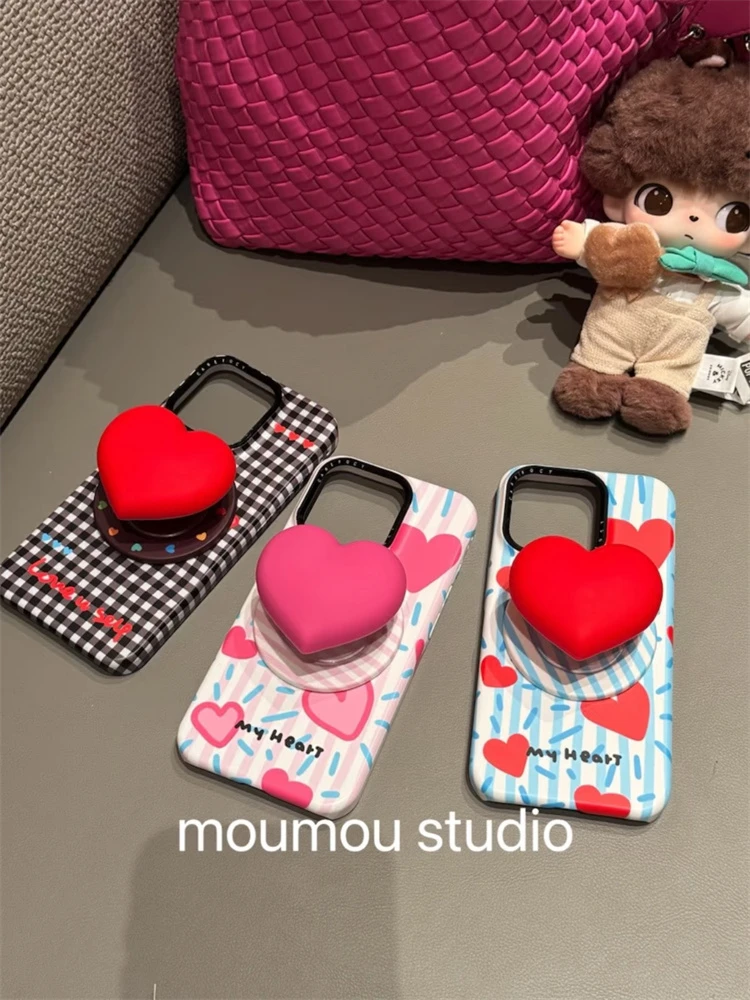 韩系立体爱心磁吸支架适用iPhone16promax手机壳15pro少女14pro新