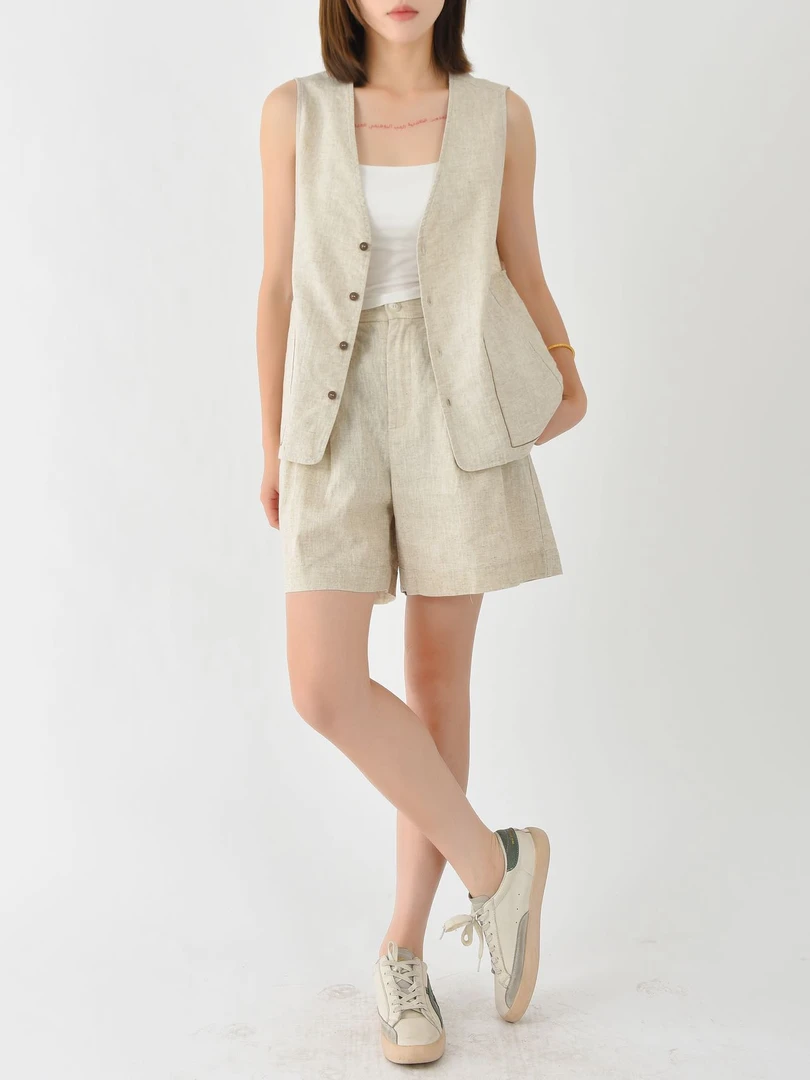 芊喜妍100苎麻显瘦气质时尚休闲夏季外穿宽松马甲391