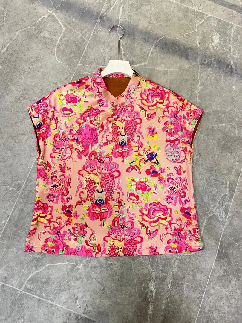 新中式夏季花纹分格马甲短款上衣文艺复古大气