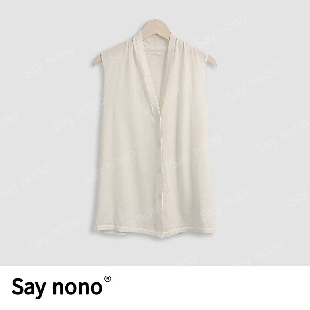 懒猫nono│Saynono 丝光羊毛褶皱V领针织背心/SSR412