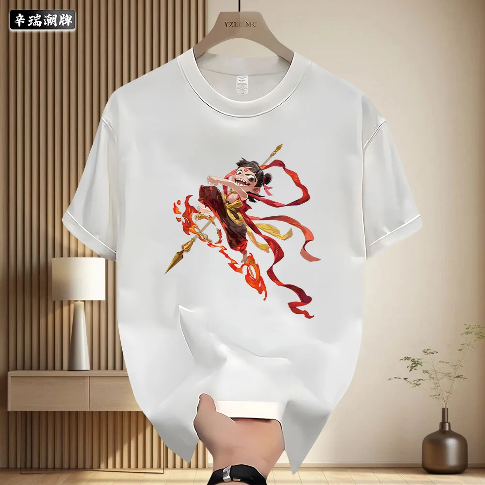 新款夏季国潮新中式小众纯棉圆领痞帅印花男青年款宽松短袖T恤