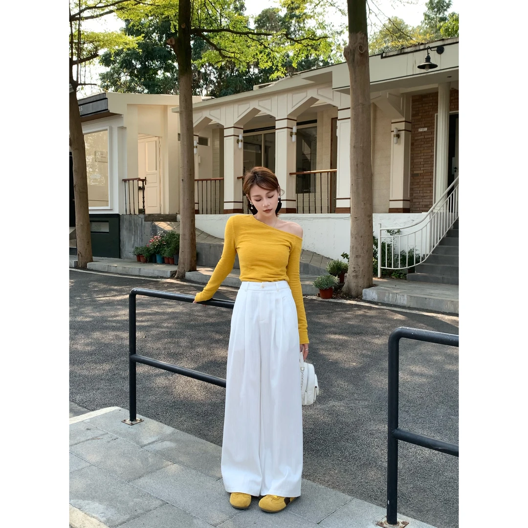【现货】显瘦高腰休闲百搭宽松垂感休闲裤-2056