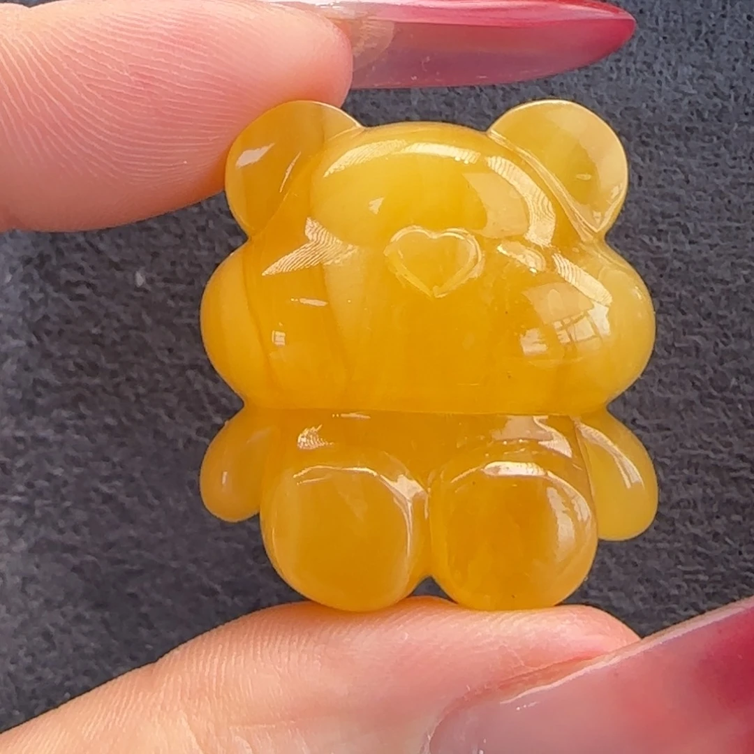 琥珀未镶嵌珠宝奇石天然蜜蜡蜜糖色小熊有花粉