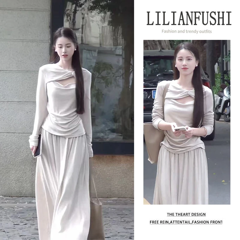 冬季温柔系穿搭女2025新款轻奢慵懒气质法式上衣休闲半身裙两件套