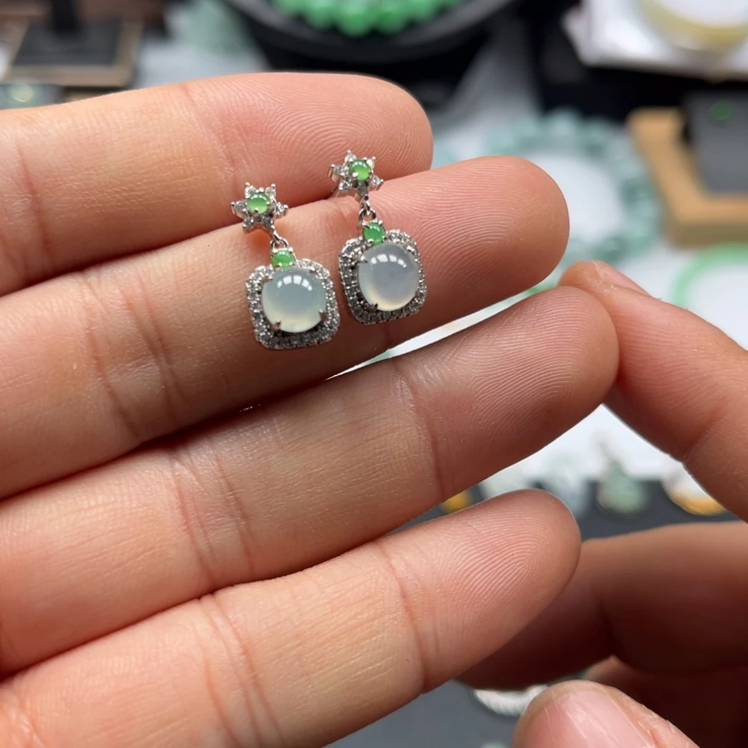 翡翠银S925镶嵌耳饰福利