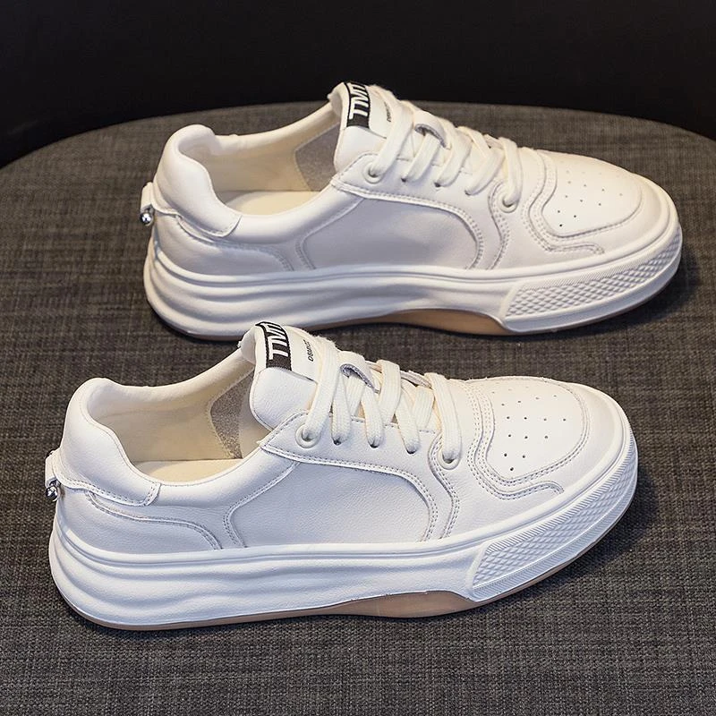 小白鞋女ins春秋季2025年新款薄款真皮皮面透气厚底百搭软底休闲