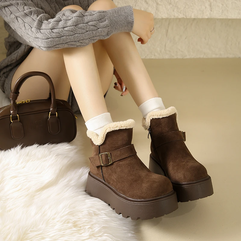 美拉德厚底雪地靴女款2025新款冬季增高防滑棉靴子加绒东北棉鞋女