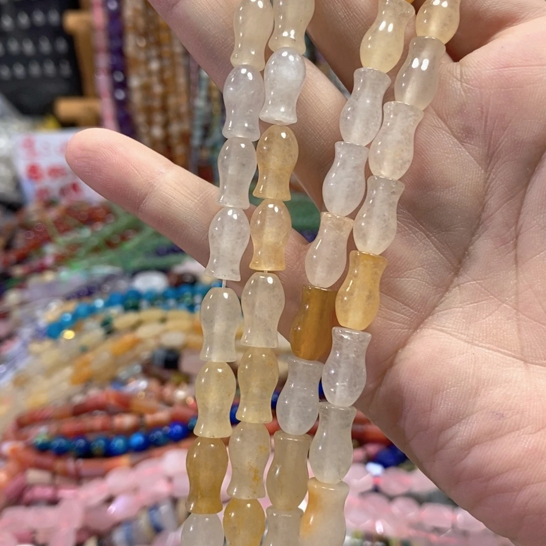 足银镀金镶嵌玛瑙/玉髓珠宝半成品金丝玉花瓶一条卡8*14mm