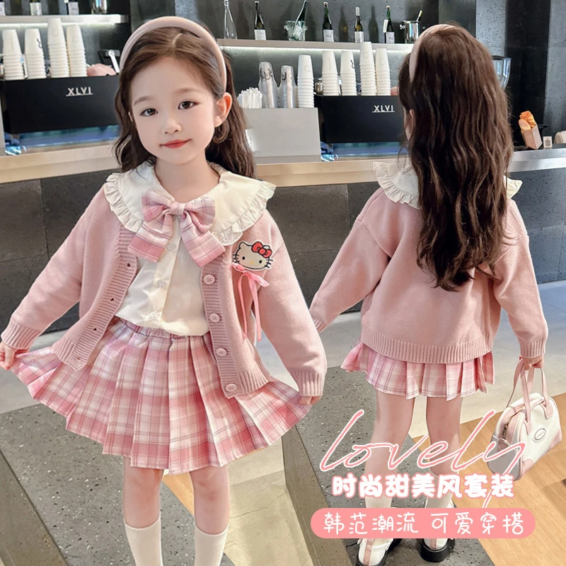 KITTY女宝女童jk套装裙春秋新款洋气公主裙裙子女孩开衫三件套