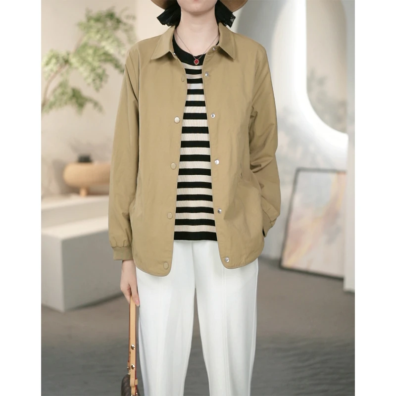 阿吉多卡其色长袖外套女2025新款秋季简约高级风衣大码上衣A50170