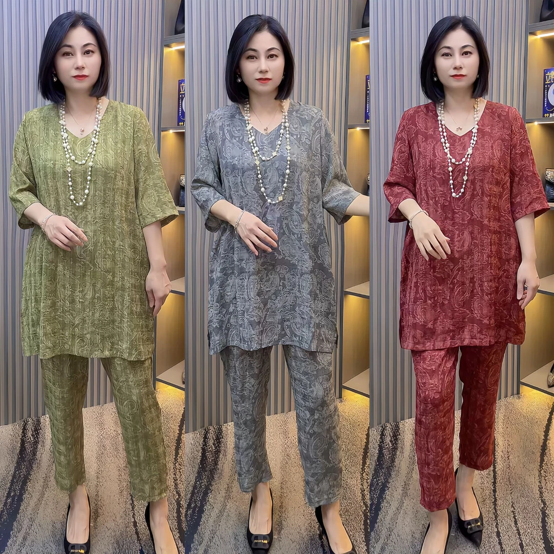 夏季洋气提花V领休闲舒适套装