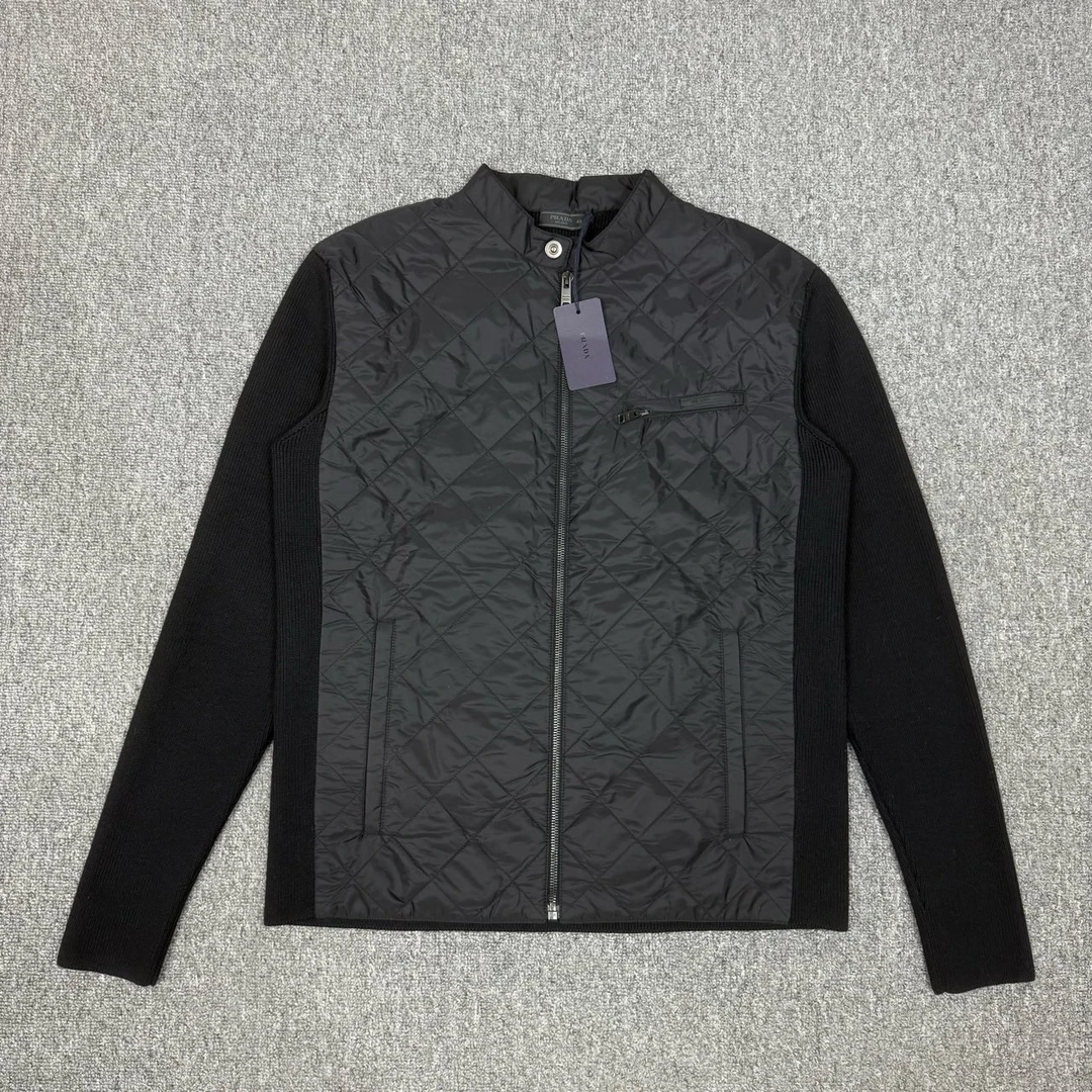未使用 Prada/普拉达 13124030黑色尼龙针织拼接拉链夹克外套48码