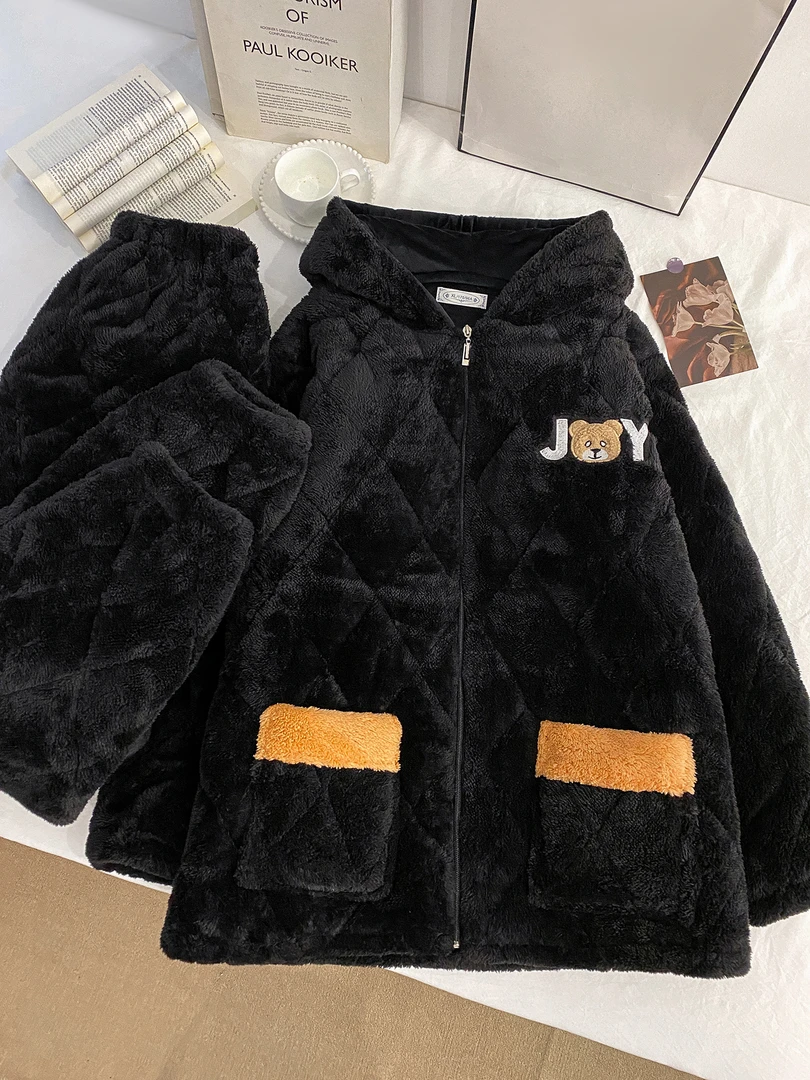 冬季睡衣男加厚加绒三层夹棉保暖珊瑚绒秋冬款男士大码家居服套装