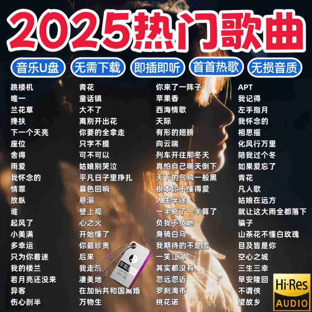 音乐u盘2025最新款正版抖音网络流行新歌车载音乐U盘高音质MP3/4