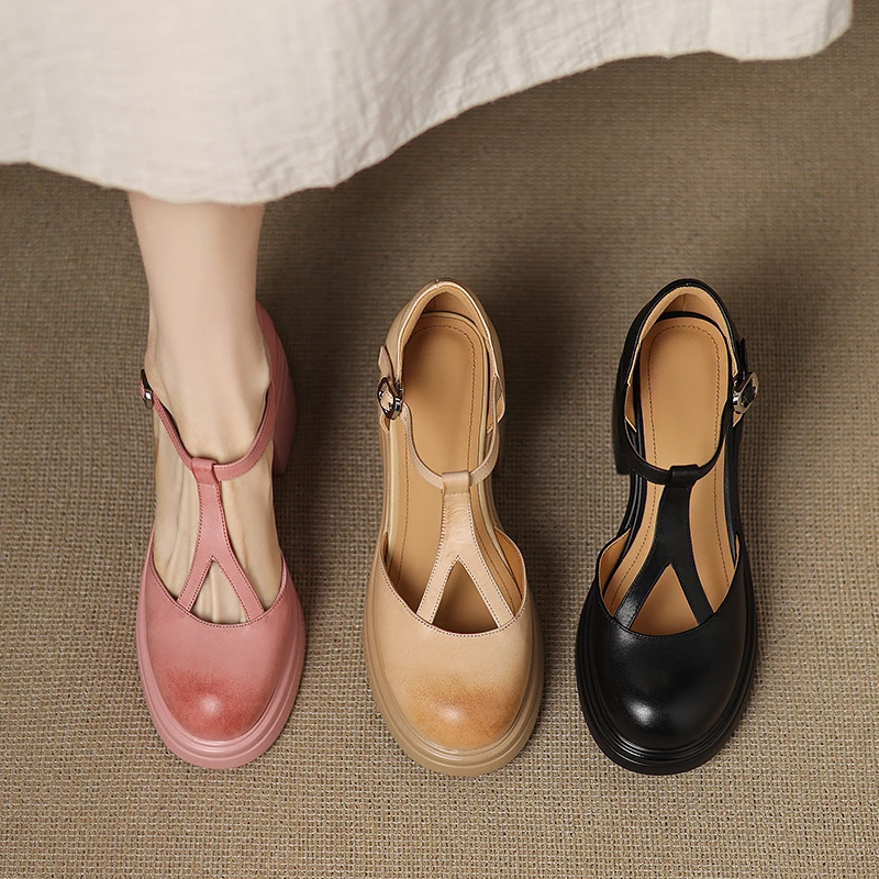 牛皮/8cm/夏季时尚百搭小个子增高跟粗跟厚底包头真皮凉鞋女鞋