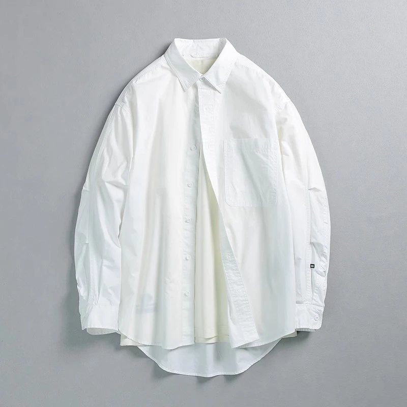 港风复古高级感重磅翻领长袖衬衫男春季新款潮牌简约百搭纯棉上衣