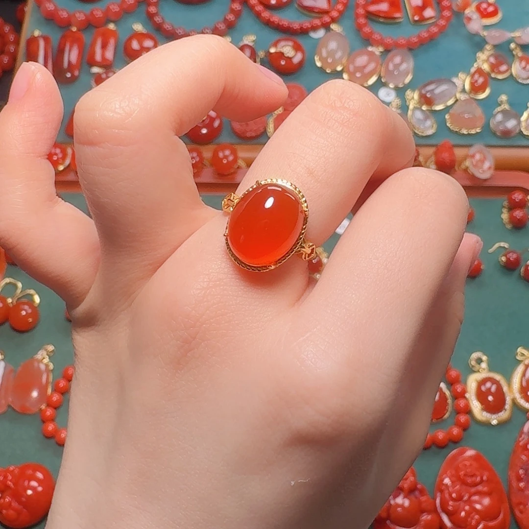 南红玛瑙银S925镶嵌戒指