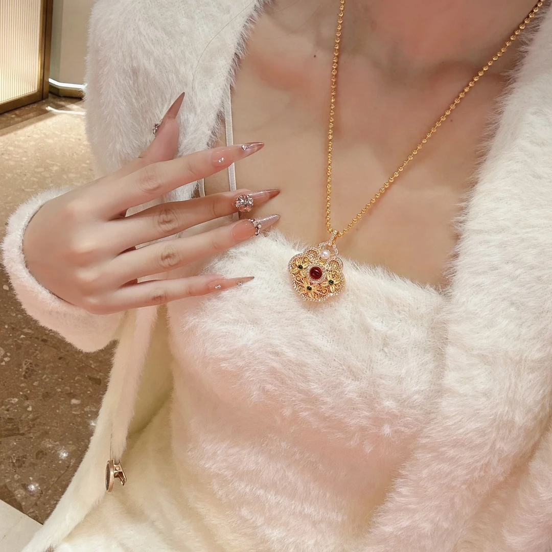 吊坠足银锆石 豪华镶嵌款珍珠如意锁包单吊坠 无绳