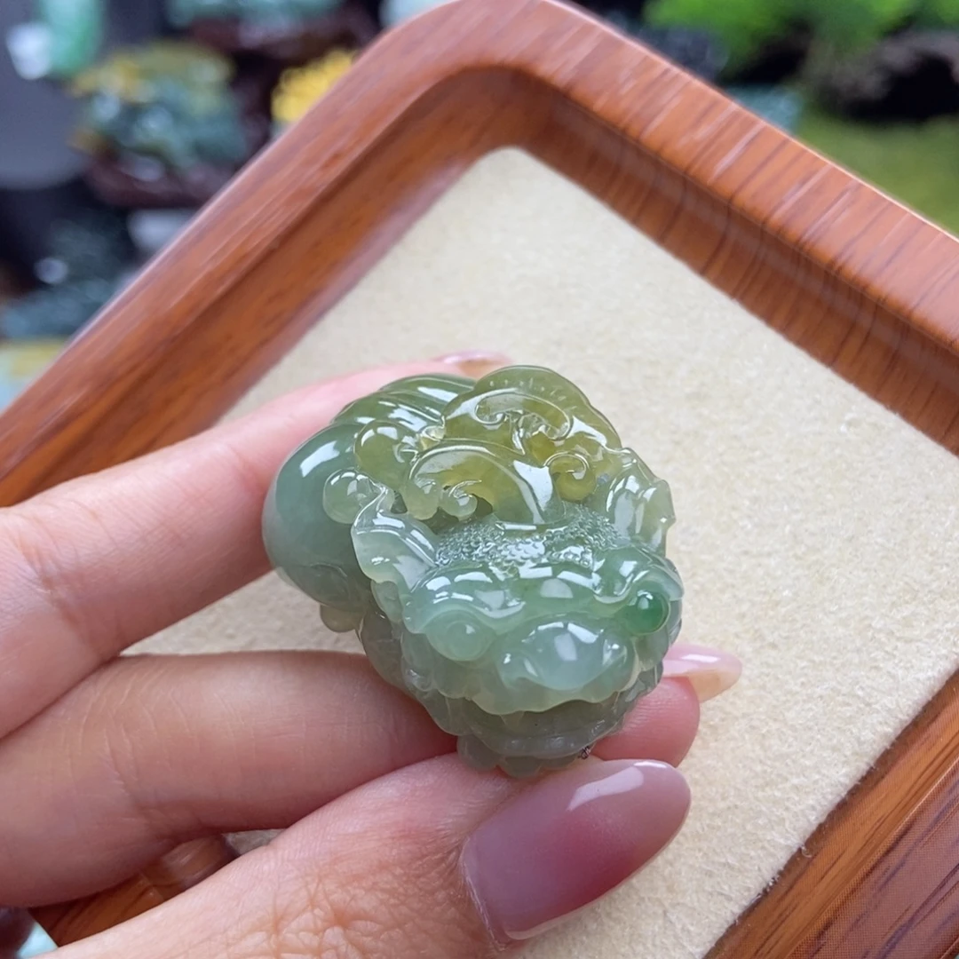 颈饰未镶嵌翡翠A14 冰胶阴阳眼三彩含珠貔貅