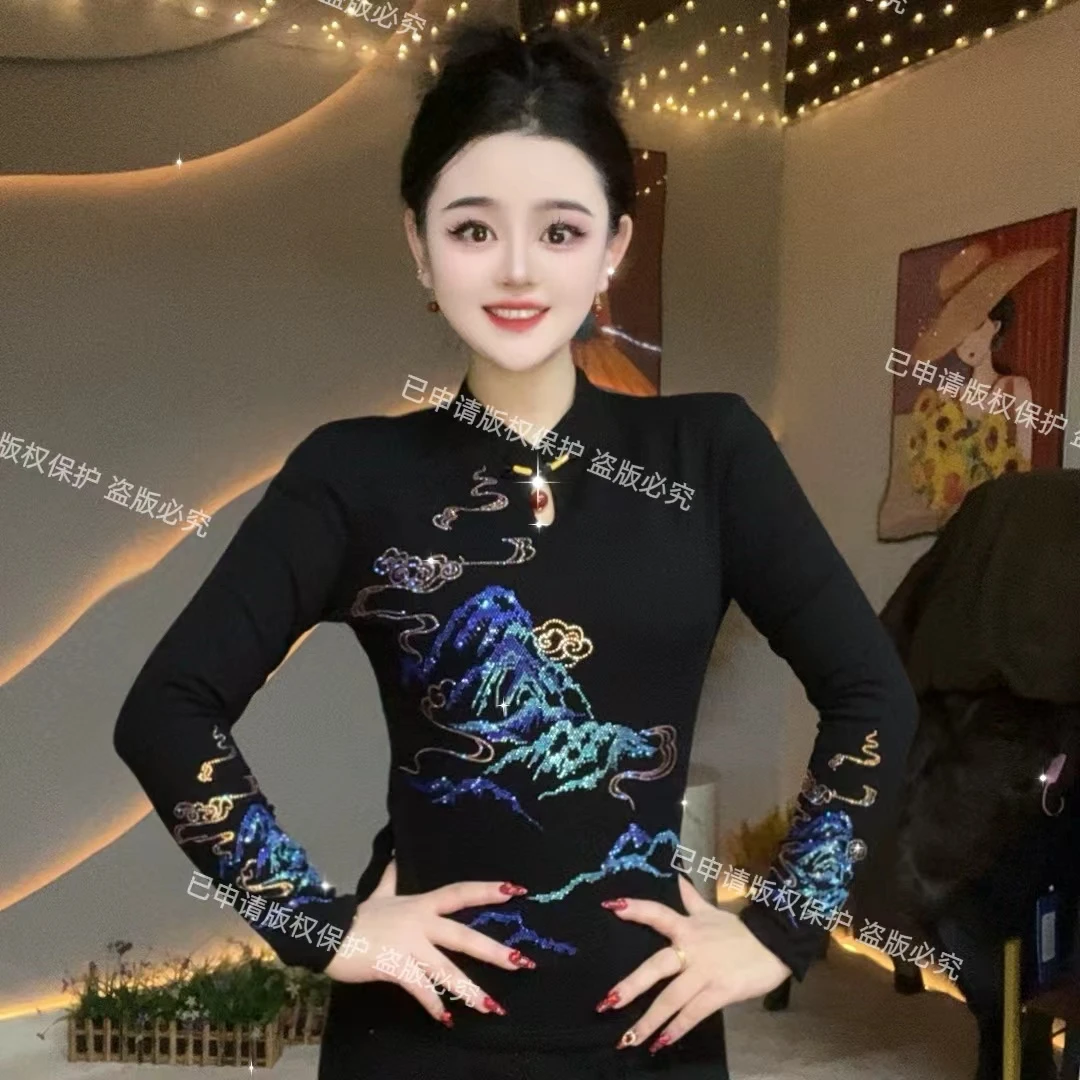 【锦绣山河】新中式国风旗袍领爆款洋气重工打底衫女3157-3186