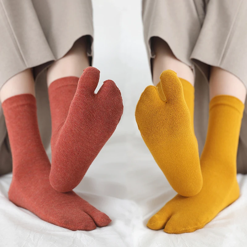 女士两指袜二趾袜春秋季中筒袜人字拖猪蹄鞋分趾袜长筒分指木屐袜
