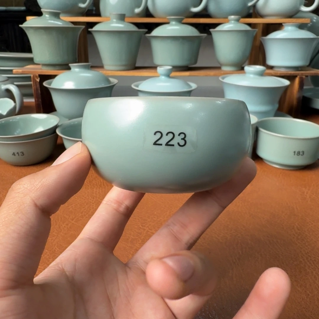 摆件陶微瑕仿古青绿薄胎禅定杯