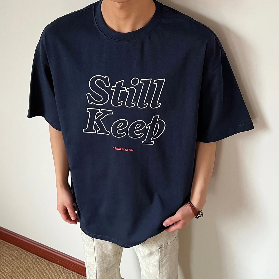 布老哥Blog美式复古街头字母印花短袖宽松百搭重磅T恤情侣夏D127