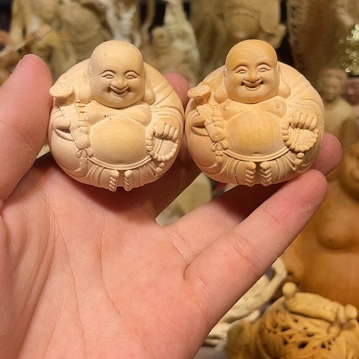 黄杨木微瑕一团和气一对