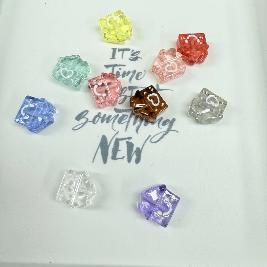 韩国胶定制款61 AB面手绘透色小房子通孔 DIY配件