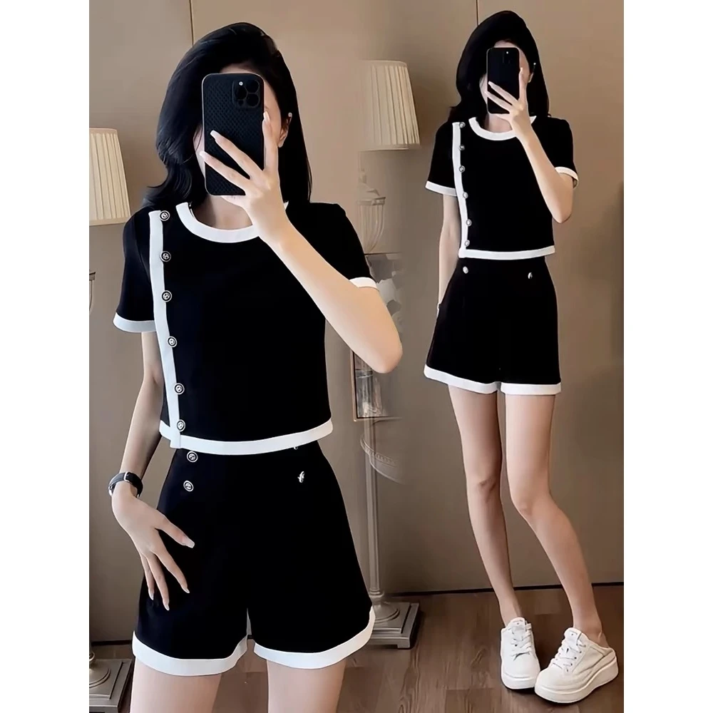 小香风时髦两件套2025夏季洋气休闲气质减龄阔腿裤小个子休闲套装