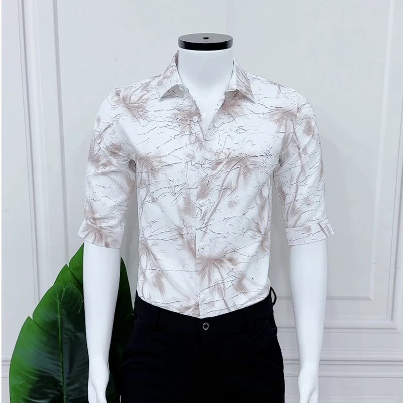 中袖夏季衬衫五分袖男士夏季休闲春季印花渐变修身2025气质时尚潮