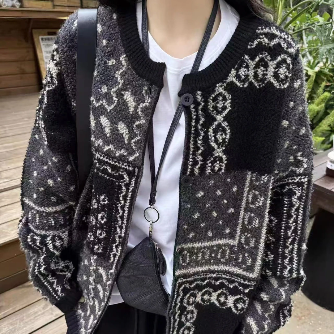 冬季新款韩版宽松加厚颗粒绒针织毛衣外套女慵懒风6777