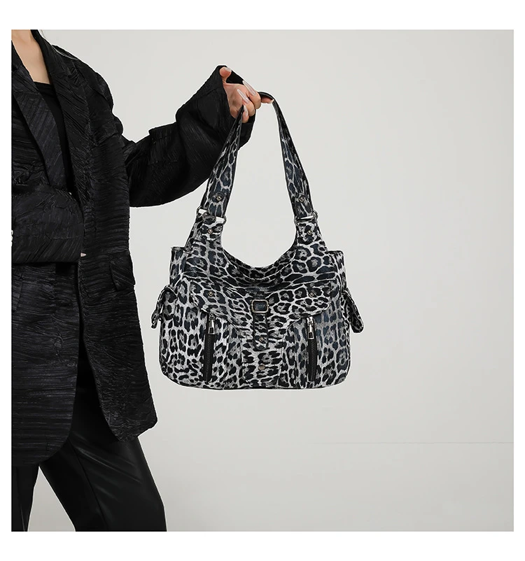 机车包单拉链斜挎包单肩女士包袋夏女包2025夏季新款时尚豹纹包包