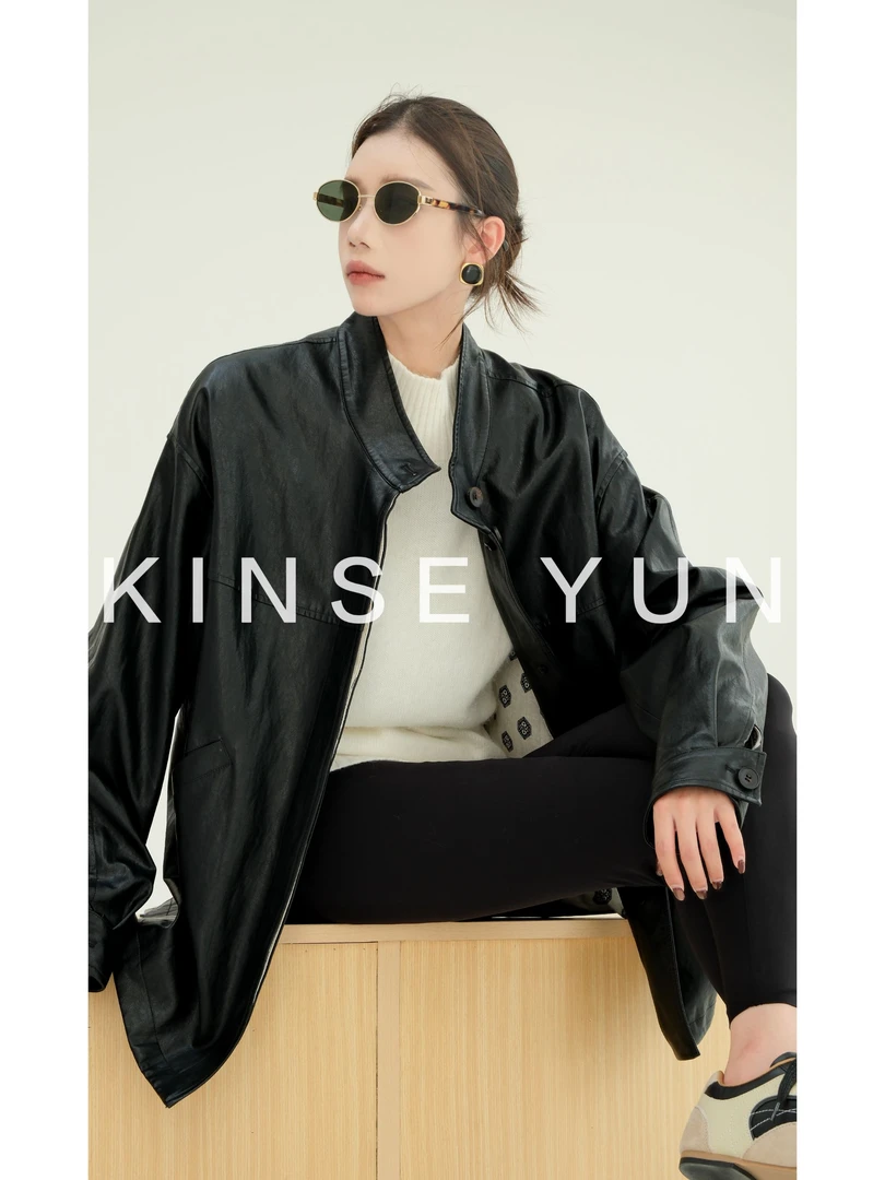 KINSE YUN『黑骑士』全牛皮酷感机能复古风中长款皮夹克外套QD1766