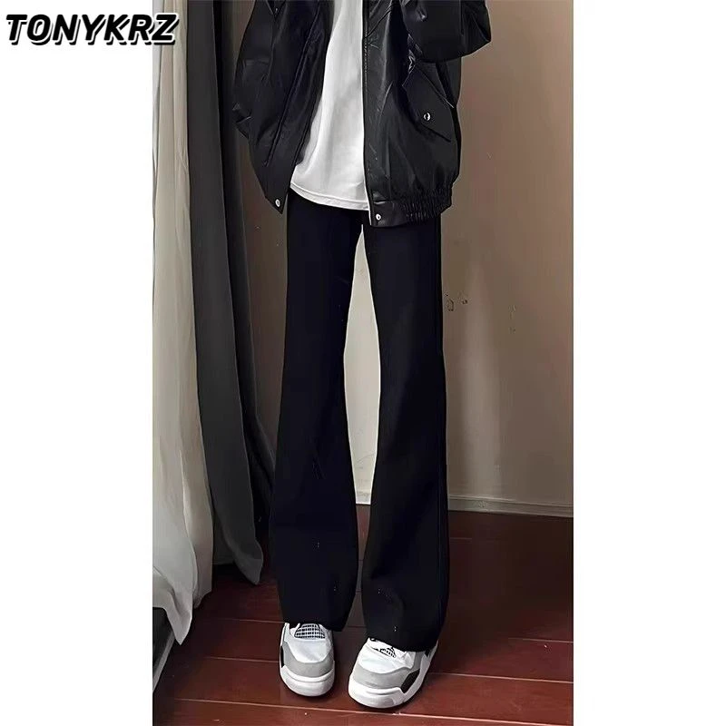 TONYKRZ美式高街cleanfit弯刀微喇牛仔裤男复古黑色宽松百搭长裤