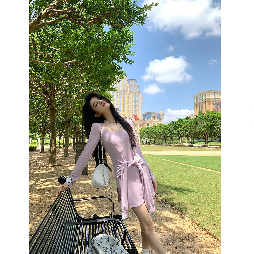 YEXIAOTING叶小婷 须弥疏星 纯欲长袖设计感绑带假两件针织连衣裙