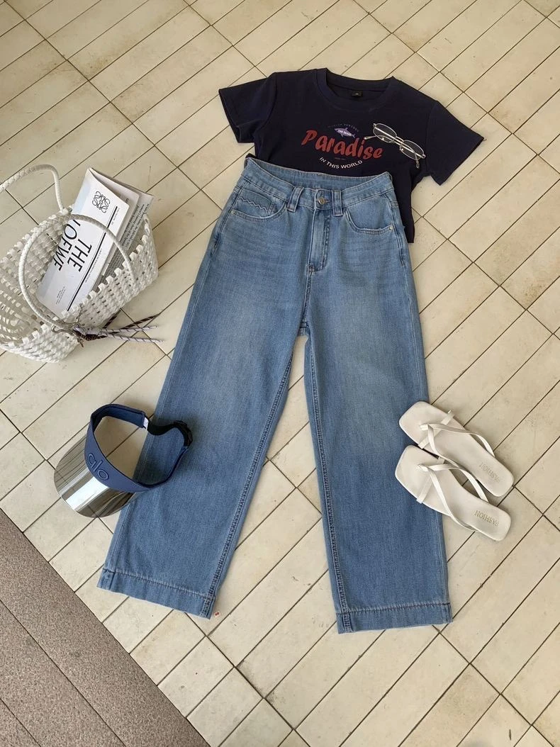 【25659】小松菜 夏款 四面弹 醋酸牛仔超薄 夏季九分直筒裤